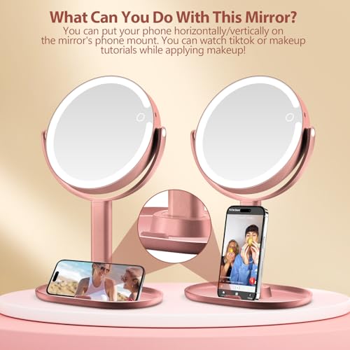 Makeup Mirror with Lights 20X Magnification Touch Control - Rose Gold