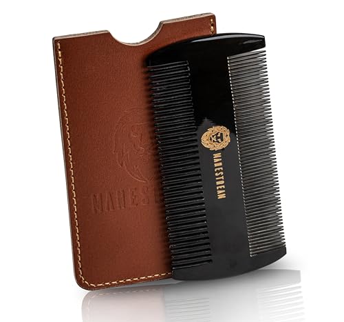 Pure OxHorn Dual-Action Beard Comb with Leather Case - Men’s Grooming Gift
