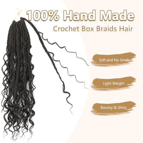 Goddess Box Braids Crochet Hair 18 Inch Boho Black Women 1B
