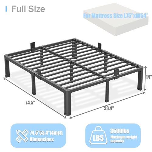 Yitong Angel Full Size Bed Frame 14 Inch Platform Metal Support No Box Spring
