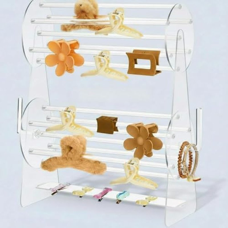 2-tier Acrylic Claw Clip Holder 360 Degree Rotating Claw Clip Organizer Hair Accessories Organizer Storage Display Clear Stand for Women Vanity Dressing Table(Round Style)