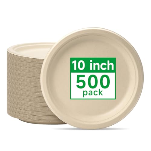 RACETOP 10 Inch Compostable Paper Plates - Brown, 500 Pack