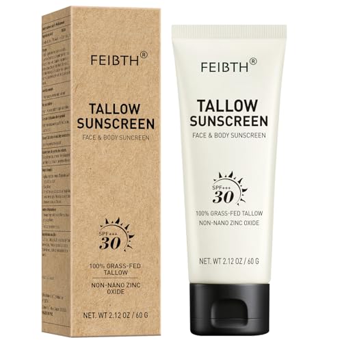 Tallow Sunscreen, Beef Tallow Sunscreen with Zinc Oxide, Non-Greasy Formula for Face and Body, Travel Size 2 oz