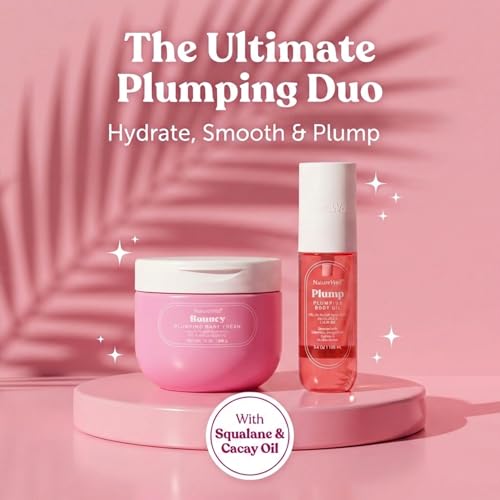 NATURE WELL Bouncy Plumping Body Oil & Body Cream Bundle, Fast-Absorbing, Designed to Support Skin Elasticity, Smoothness, & Bounce, Scented with Tuberose, Dragonfruit, Lychee & Golden Amber