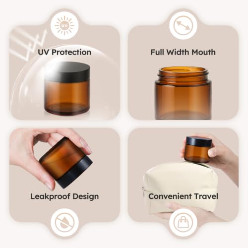 Amber Glass Jars with Black Lids - 2 oz, 60 Pack, Durable & Leak-Proof - Variation of THIS listing: Amber-Black Lids / 2 Ounces / 60