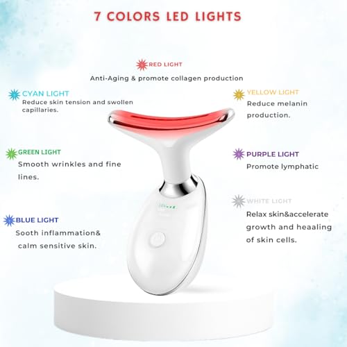 Face and Neck Massager with 7 Colors LED Light Therapy, Multi-Functional, Skincare Tool for Wrinkles & Relaxation,Facial Massager