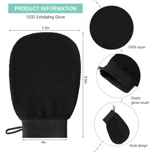 Black Exfoliating Body Gloves 20 Pcs Viscose Fiber Body Scrub Mitts for Skin Care