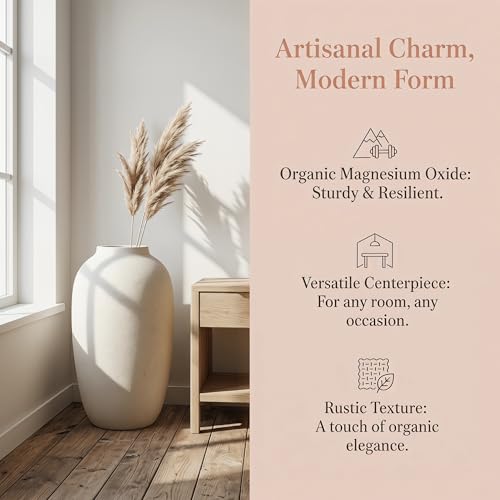 Large 20-Inch Rustic Floor Vase for Pampas Grass and Flowers - Farmhouse Home Decor