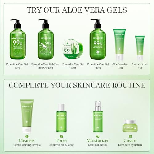 Aloderma Aloe Vera Gels - 500g Aloe Vera Gel, 300g Aloe Vera Gel + Tea Tree Oil