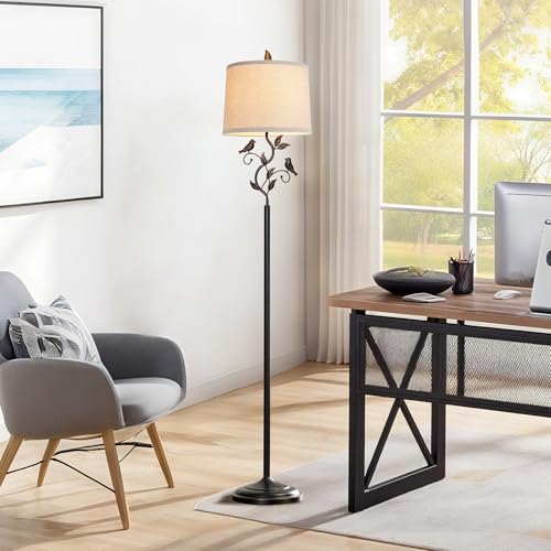 63-Inch Rustic Bird Leaf Floor Lamp - Bronze Finish for Living Room