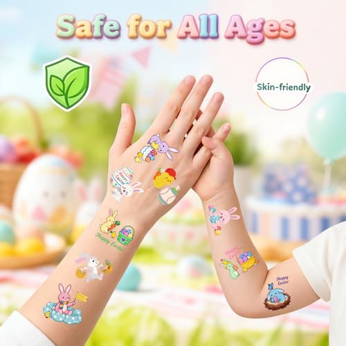 Easter Tattoos - 150 PCS Temporary Tattoo Stickers with Bunny & Easter Egg Designs, Spring Party Favors & Basket Stuffers for Holiday Celebrations
