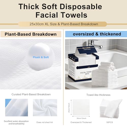 Disposable Face Towels XL 10x12 Biodegradable Wash Cloths 100 Count - 2 Packs of 50