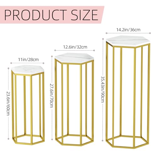 Urban Deco Gold Hexagon Pedestal Stands Set of 3 for Party Decor