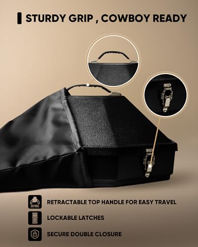Cowboy Hat Travel Case Hard Shell with Mirror & Latches - Midnight Black