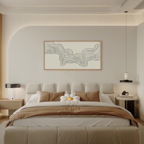 Wave Line Abstract Wall Art Set - 40x20 Inch Black Beige Minimalist Canvas Decor