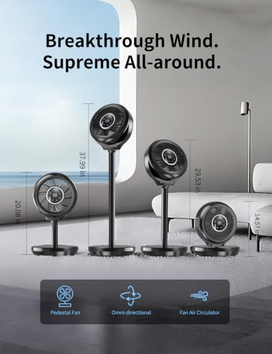 Quiet Standing Fan for Bedroom 180° Oscillation, 15 Speeds, Sleep Mode