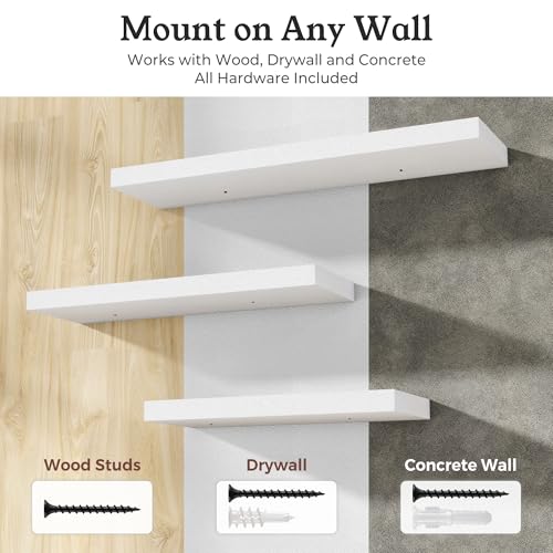 White Floating Shelves Wall Shelf Set of 2 - 36 Inches, Wooden Wall Storage