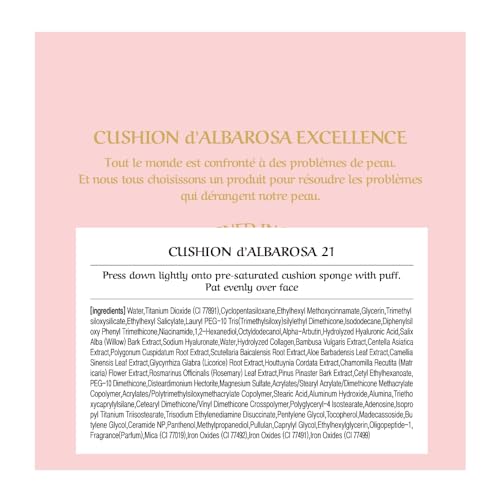 [CHALLANS de PARIS] CUSHION d¡¯ALBAROSA EXCELLENCE ? 21 Light Beige | Semi-Matte Cushion Foundation, Buildable High Coverage, Long-Wear, Soft-Focus Finish, Lightweight & Comfortable, 0.53 oz