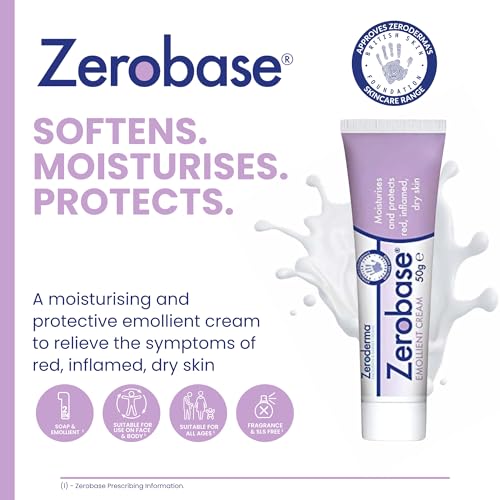 Zeroderma Zerobase Emollient Cream 2-in-1 Moisturiser & Soap Substitute, for Dry & Eczema-Prone Skin, Restores Skin Barrier, 21 percent w/w Paraffins, 50g