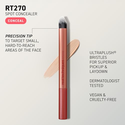 Real Techniques Spot Concealer Brush, Precision Makeup Brush for Targeted Coverage of Blemishes, Redness & Detail Areas, For Liquid & Cream Concealer, UltraPlush Bristles, Cruelty-Free, 1 Count