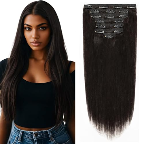 Yaki Straight Clip-In Hair Extensions 16 Inch Natural Black #1B - Pack of 1