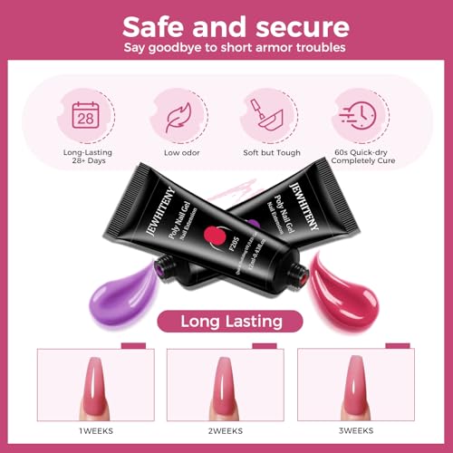 JEWHITENY 28 Colors Poly Nail Gel Kit F04 with Base & Top Coat - DIY Nail Art