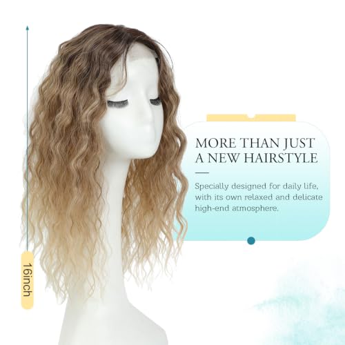 Marjorie Blonde Wavy Curly Hair Topper 16 Inch Ombre Brown Blonde for Thinning Hair
