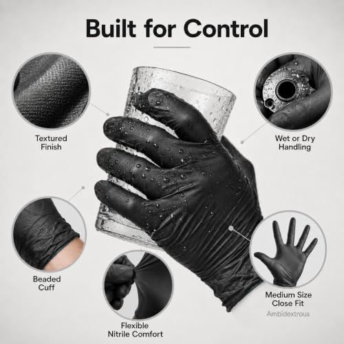 Black Disposable Nitrile Gloves Large Pack of 1000 - Chemical & Food Safe