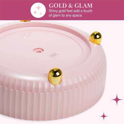 Paris Hilton 360¡Æ Rotating Makeup Organizer Tray, Large Capacity for Skincare & Beauty Essentials, Fluted Design with Gold Accents, 8.75-Inch, Pink