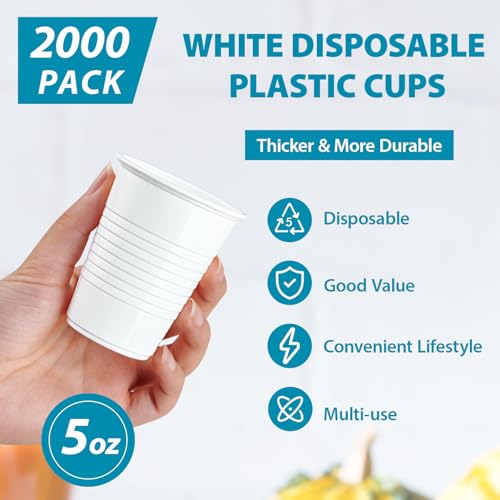 Disposable Plastic Cups 2000 Pack - 5 oz White Tumbler - Bulk Party Drinkware