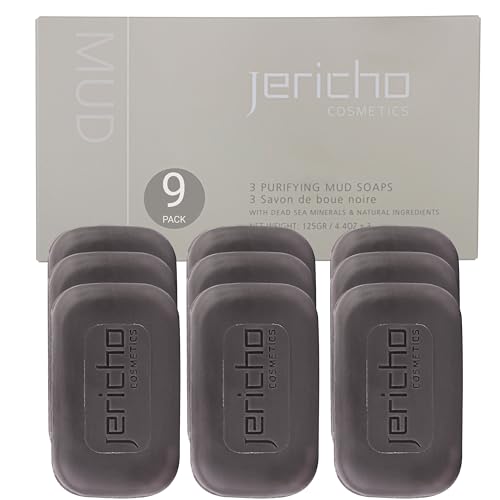 Jericho Dead Sea Mud Soap Bar 4.4 Oz Pack of 9 – Natural Face & Body Detox with Dead Sea Minerals & Witch Hazel
