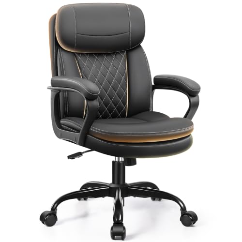 Stella Mia Black Leather Office Chair with Dual Back Support - Ergonomic Desk Chair