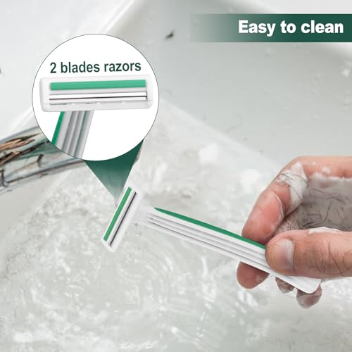 Disposable Razors in Bulk ,Green Razors Individually Wrapped Bulk,Twin Blade Razors with Clear Safety Cap and Shaving Cream, Razors For Homeless, Hotel,Air Bnb,Shelter/Homeless/Travel (30)