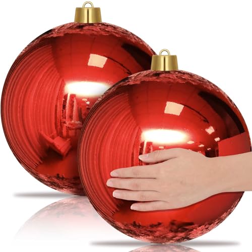 Jerify 2 Pack 12-Inch Large Red Christmas Ornaments - Shatterproof Holiday Decor