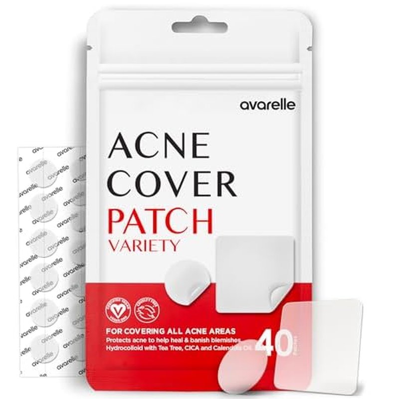 AVARELLE Pimple Patches (40 Count) Hydrocolloid Acne Patches, Acne Treatment for Blemishes and Zit with Tea Tree Oil, Calendula Oil and Cica Oil for Face, Vegan, C (40 CT + 80 CT + Fit + Variety)