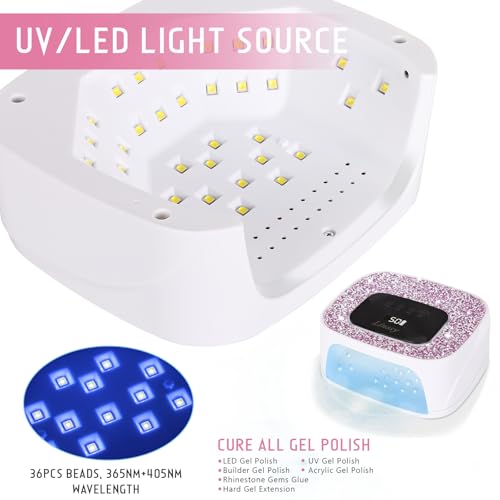 Rechargeable UV/LED Nail Lamp with Auto Sensor, Portable Cordless Gel Nail Dryer Light 4 Timings & Diamond LCD Screen, UV Light for Gel Nails at Home Salon (White)