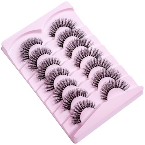 Cat Eye Lashes Wispy Fluffy, 8D Faux Mink 12-18MM (7 Pairs) - Dramatic Volume, Waterproof Lightweight, Daily & Party Wear, Reusable (B Curl)