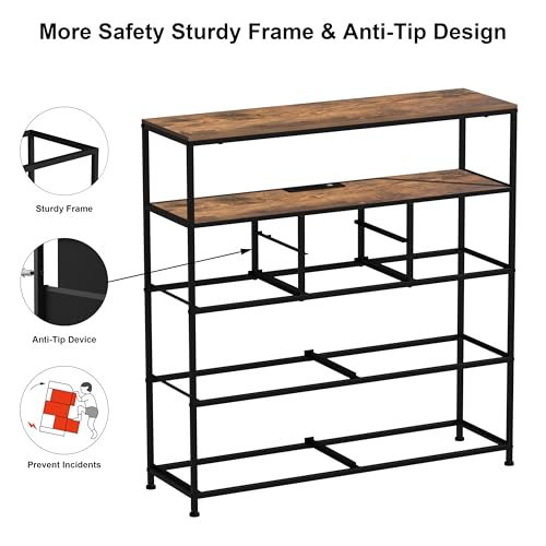 TV Stand with Power Outlet LED Light and 6 Drawers - Rustic Wooden Top, 39.4" Wide - Variation of THIS listing