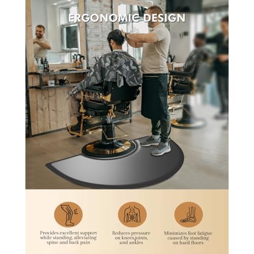Artist hand 3 ft. x 5 ft. Barber Chair Mat Salon & Barber Shop Chair Anti-Fatigue Mats Comfort Salon Chair Mat,Semi Circle - 1/2 in. Thick,Black