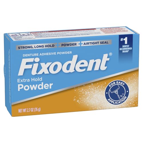 Fixodent Extra Hold Denture Adhesive Powder 2.7 Oz Pack of 4 - Strong All Day Hold