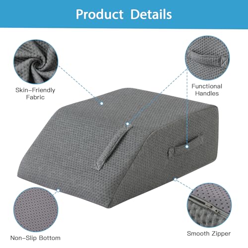 MEGCXIT Dark Grey Memory Foam Leg Wedge Pillow 24x22x8 Inch for Swelling & Post-Surgery Recovery