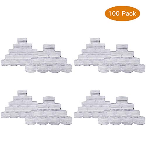 100 Pack Clear Plastic Cosmetic Jars - 10g Makeup & Nail Powder Containers