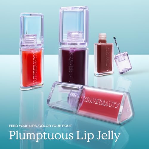 Lip Oil with Guava Blush Tint - Refillable Lip Gloss for Glossy Shine & Hydration - KraveBeauty Plumptuous Lip Jelly, 7 mL Guava Blush