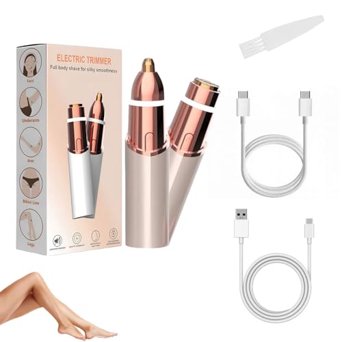Eyebrow & Facial Trimmer: 2 in1 Rechargeable Facial Hair Removal & Eyebrow Shaver - Body Razor with Built-in LED Light (Rose Gold)