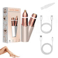 Eyebrow & Facial Trimmer: 2 in1 Rechargeable Facial Hair Removal & Eyebrow Shaver - Body Razor with Built-in LED Light (Rose Gold)