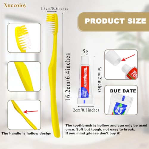 Disposable Toothbrushes with Toothpaste - 400 Pack Yellow Hollow Individually Packaged