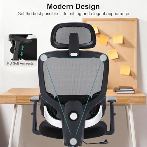 Ergonomic Mesh Office Chair with Adjustable Lumbar Support & Headrest - High Back Swivel Desk Chair