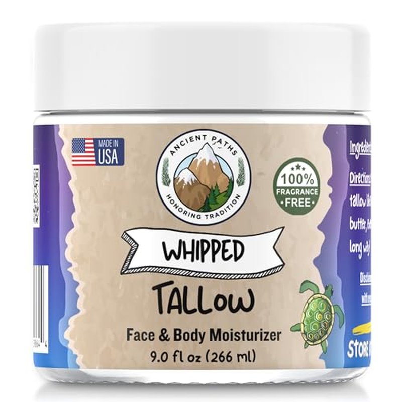 Ancient Paths Whipped Tallow (9oz) - Grass-Fed, 100% Natural Beef Tallow Moisturizer - Large Size Face & Body Moisturizer for Women, Men & Kids - Fragrance & Preservative-Free - Small Batch USA Made