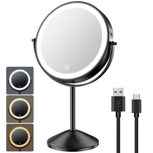 8-Inch Lighted Makeup Vanity Mirror with 3 Color Dimmable Lights, 1X/10X Magnification