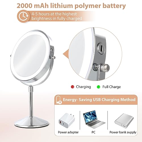 8-Inch Tall Lighted Magnifying Makeup Mirror with Adjustable Height & 17.5L x 8W